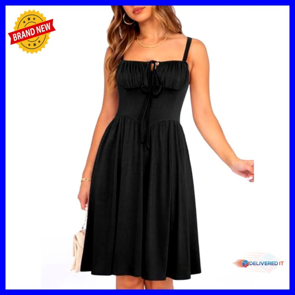 Summer Mini Dress with Pockets Lace-Up Corset Spaghetti Straps Casual - Picture 5 of 7